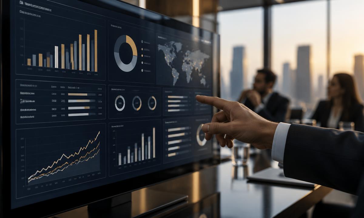 Painel executivo com indicadores de performance